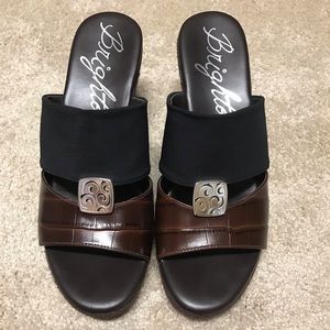 Brighton black and brown wedges.  Size 7
